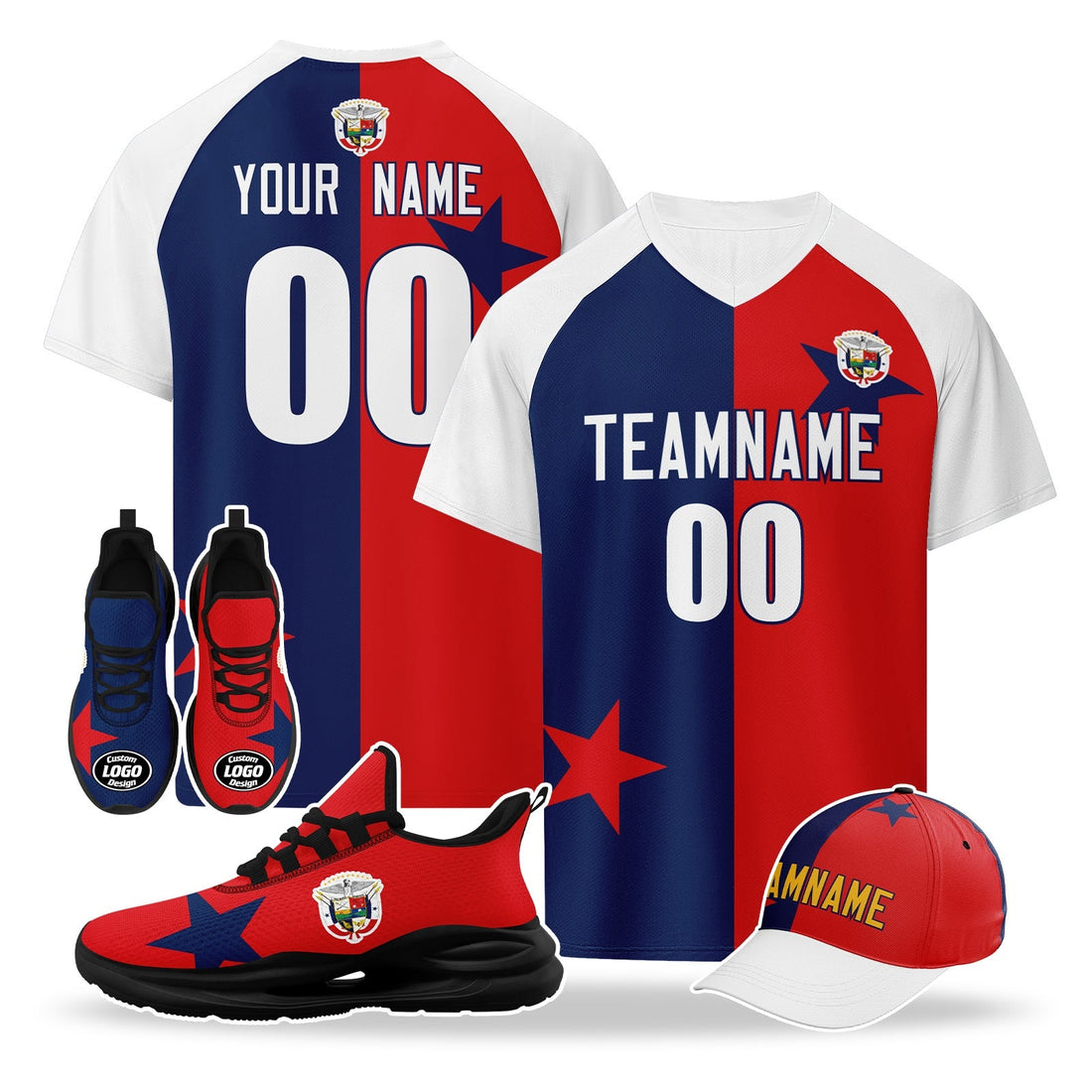 Custom Panama 2026 World Cup High Quality Soccer Stadium Version Jersey Sneakers Sports Shoes and Hat Combo Offer Personalized Team Name and Logo ZH-F007058-006