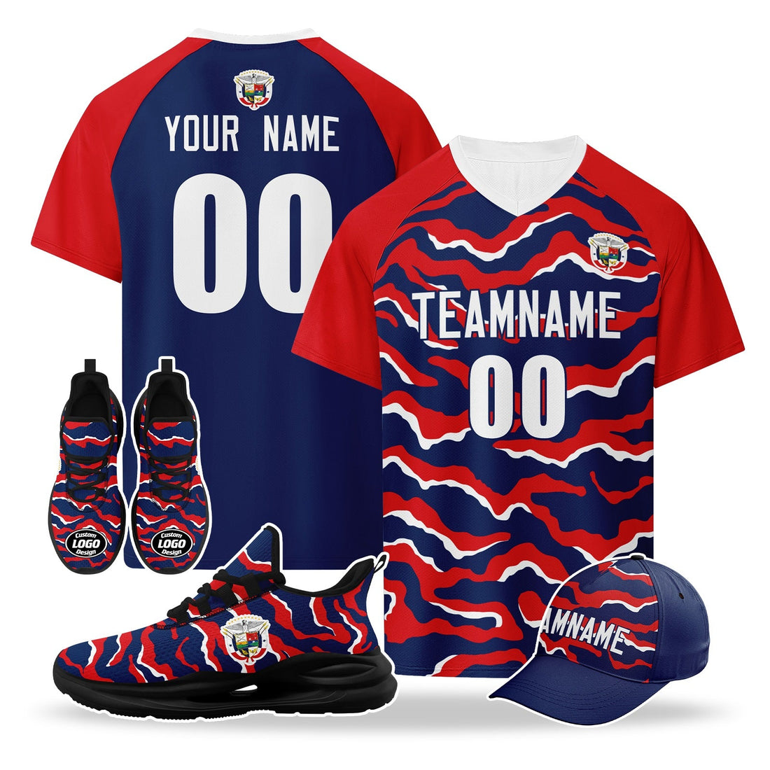 Custom Panama 2026 World Cup High Quality Soccer Stadium Version Jersey Sneakers Sports Shoes and Hat Combo Offer Personalized Team Name and Logo ZH-F007058-008