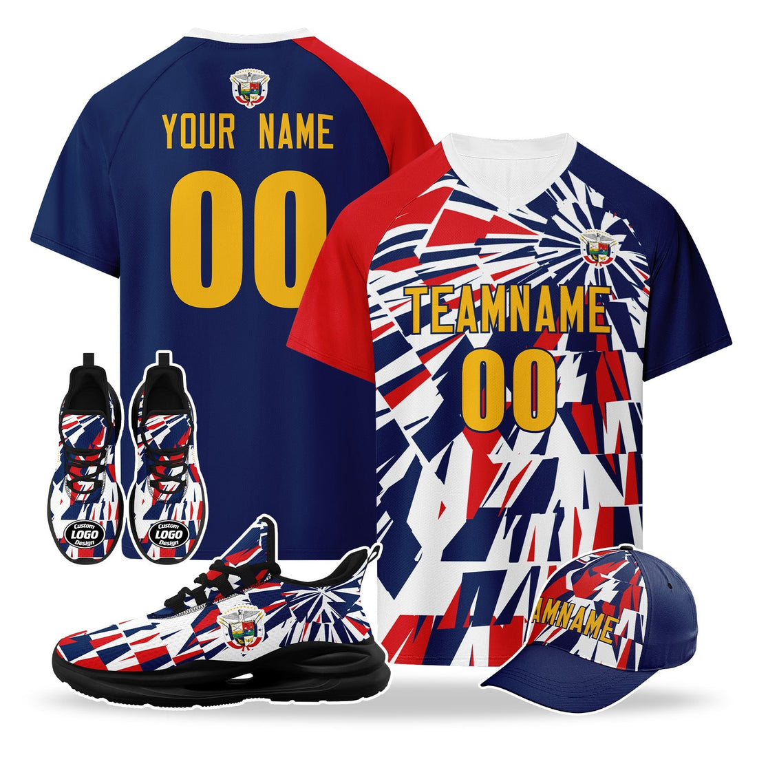 Custom Panama 2026 World Cup High Quality Soccer Stadium Version Jersey Sneakers Sports Shoes and Hat Combo Offer Personalized Team Name and Logo ZH-F007058-009