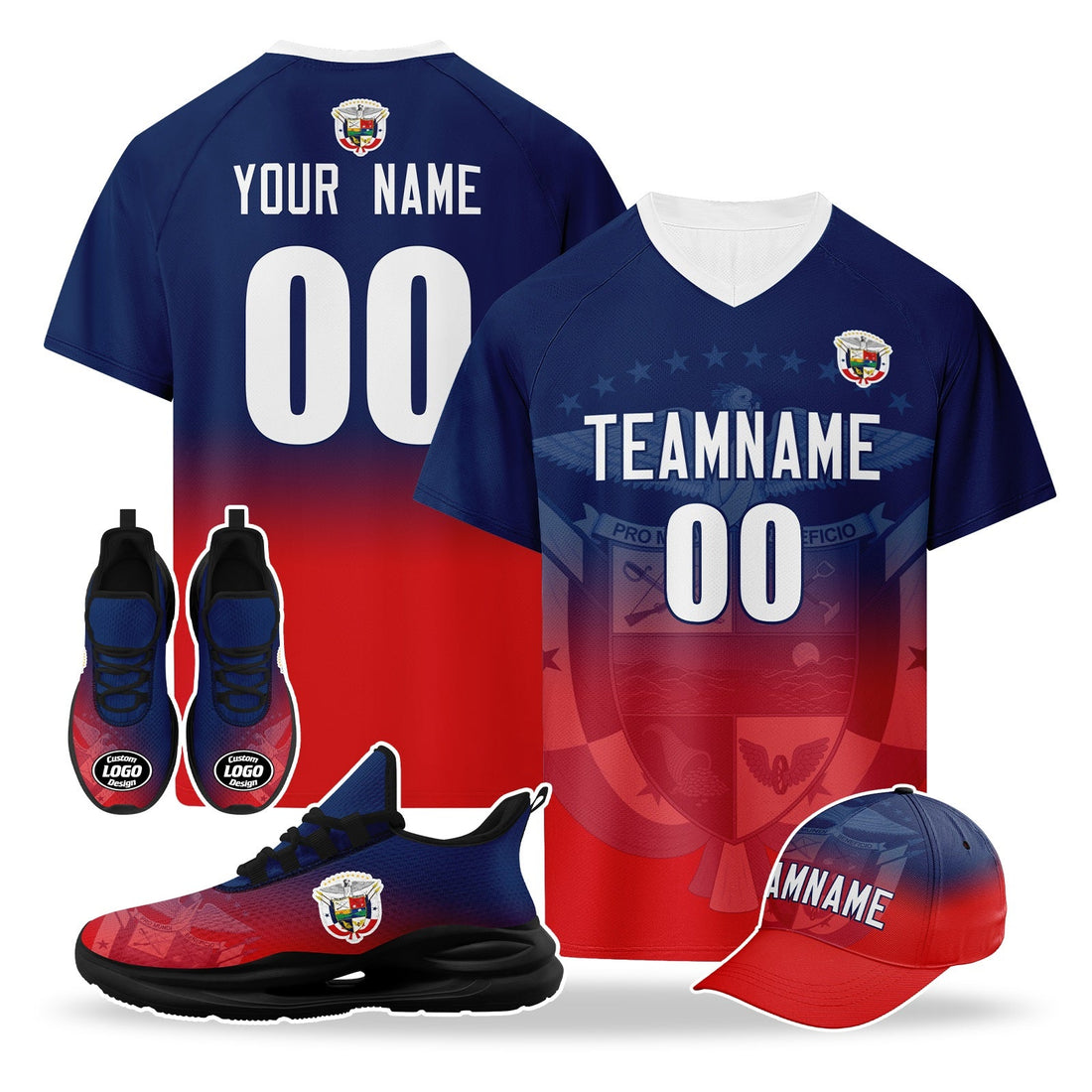 Custom Panama 2026 World Cup High Quality Soccer Stadium Version Jersey Sneakers Sports Shoes and Hat Combo Offer Personalized Team Name and Logo ZH-F007058-010