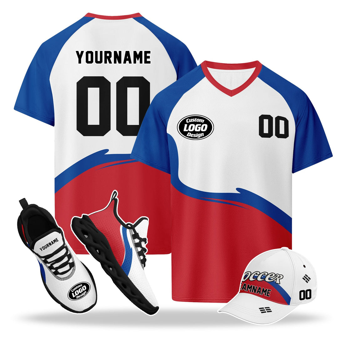 Custom 2026 World Cup South Korea High Quality Soccer Stadium Version Jersey Sneakers Sports Shoes and Hat Combo Offer Personalized Team Name and Logo ZH-F009132-3