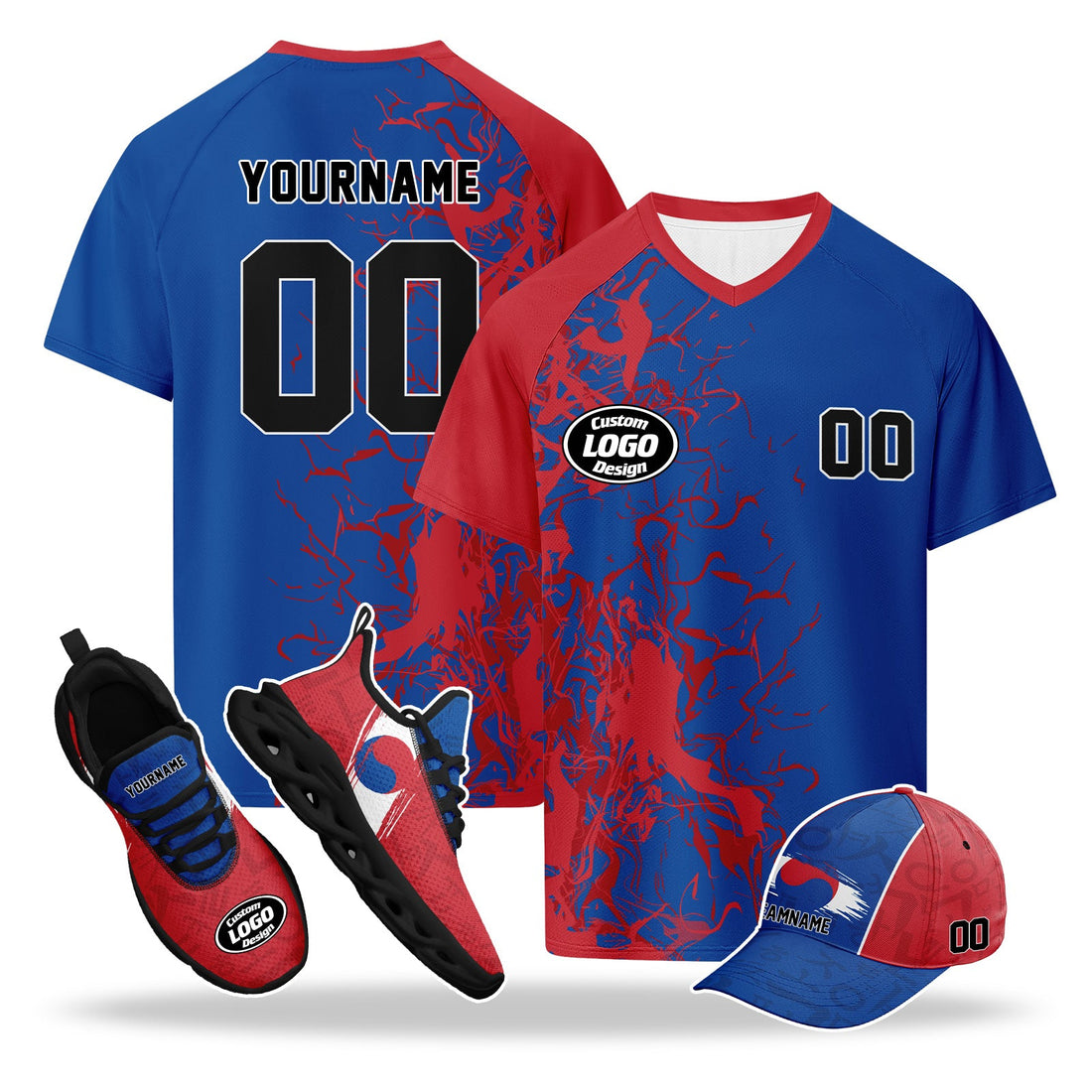 Custom 2026 World Cup South Korea High Quality Soccer Stadium Version Jersey Sneakers Sports Shoes and Hat Combo Offer Personalized Team Name and Logo ZH-F009132-5