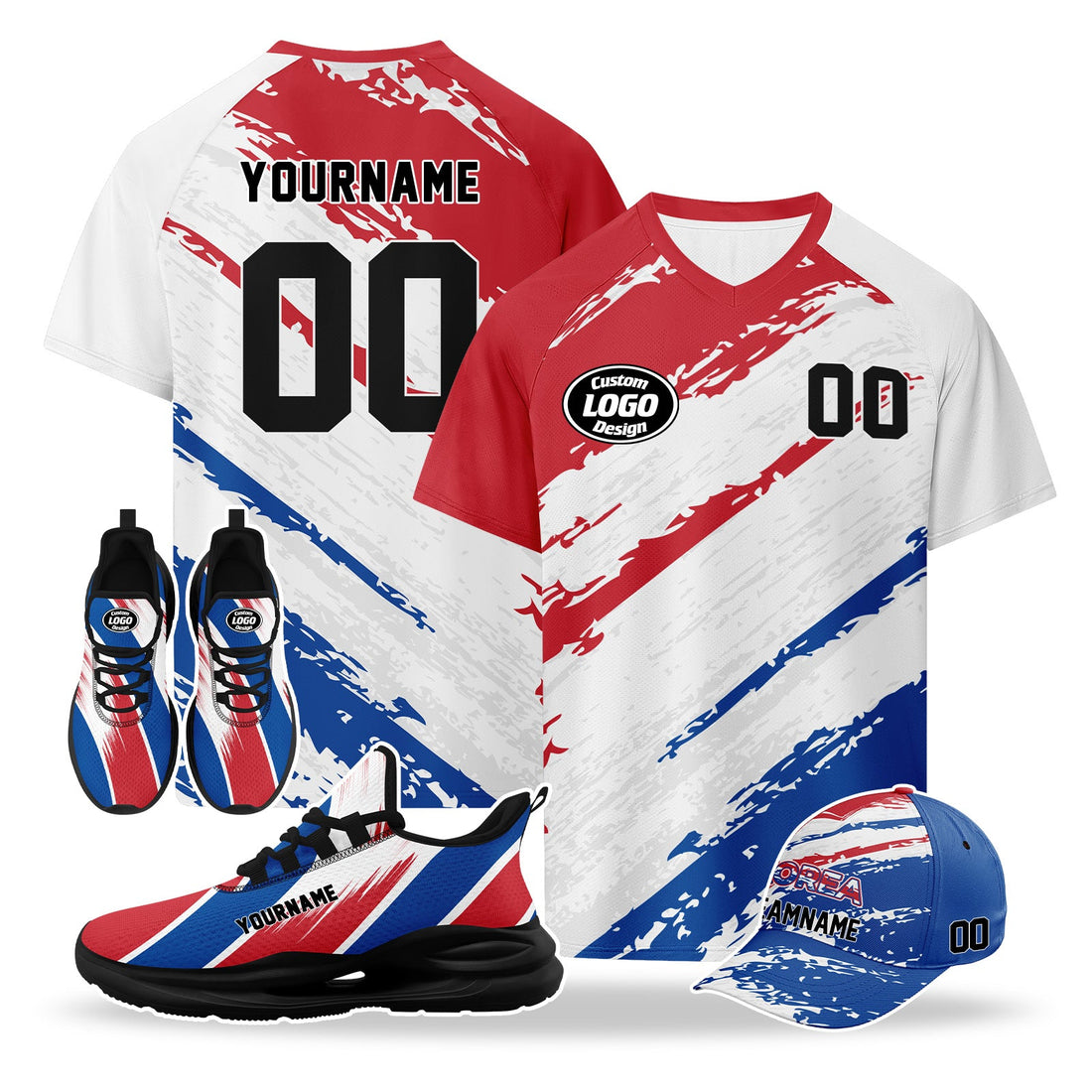 Custom 2026 World Cup South Korea High Quality Soccer Stadium Version Jersey Sneakers Sports Shoes and Hat Combo Offer Personalized Team Name and Logo ZH-F009133-3