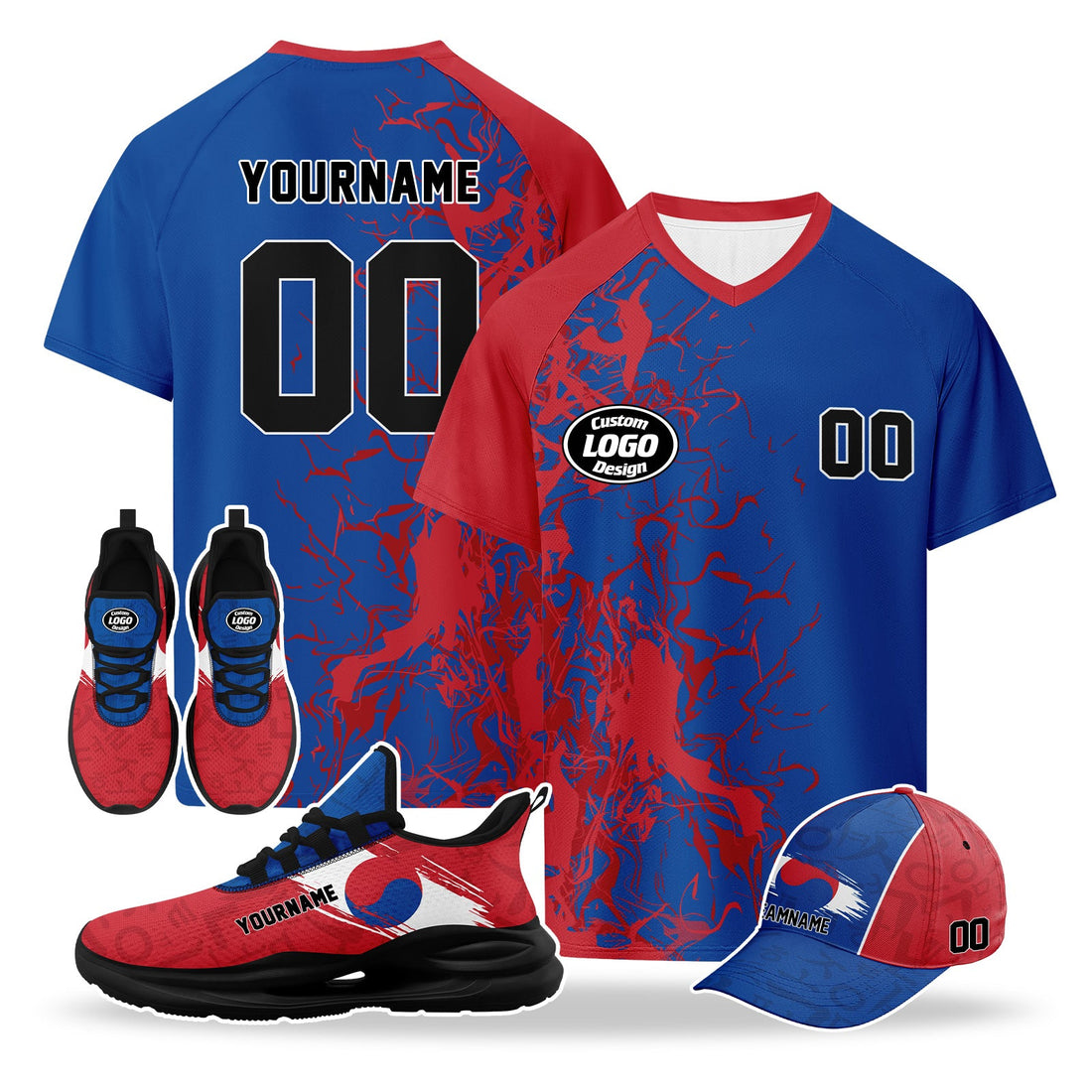 Custom 2026 World Cup South Korea High Quality Soccer Stadium Version Jersey Sneakers Sports Shoes and Hat Combo Offer Personalized Team Name and Logo ZH-F009133-4