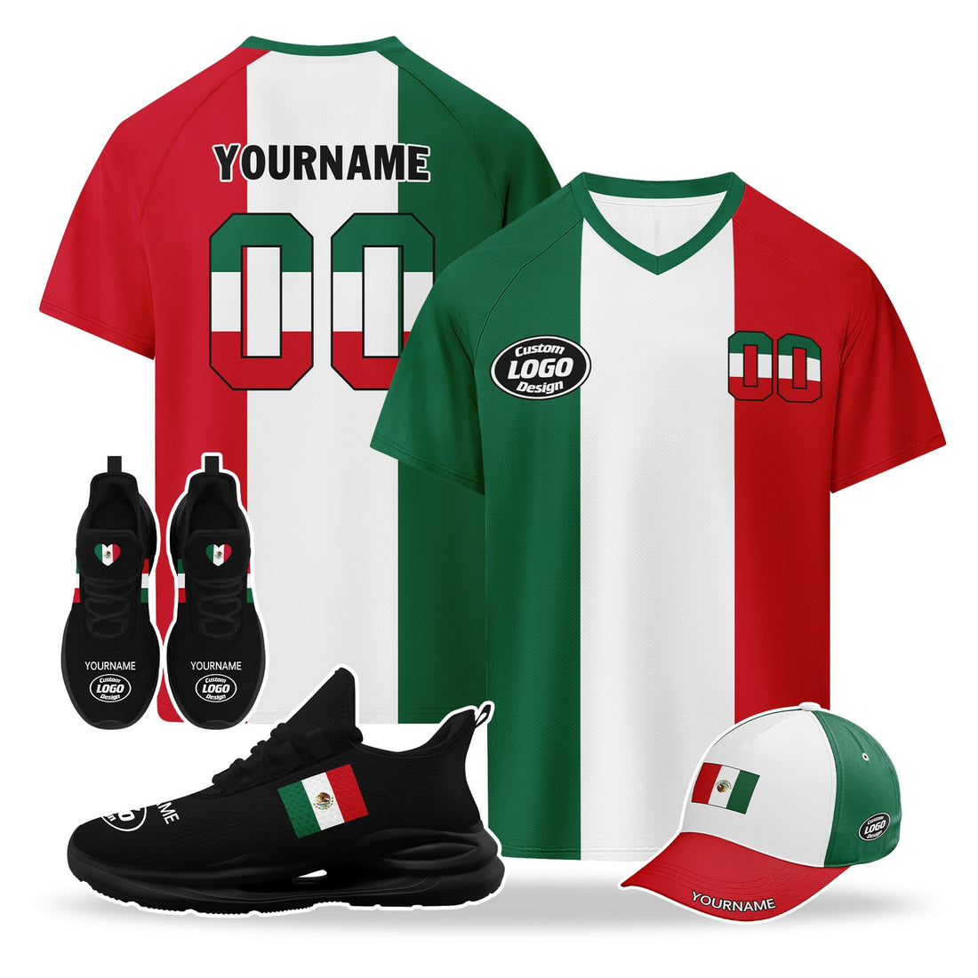 Custom 2026 World Cup Mexico High Quality Soccer Stadium Version Jersey Sneakers Sports Shoes and Hat Combo Offer Personalized Team Name and Logo ZH-F023092-2