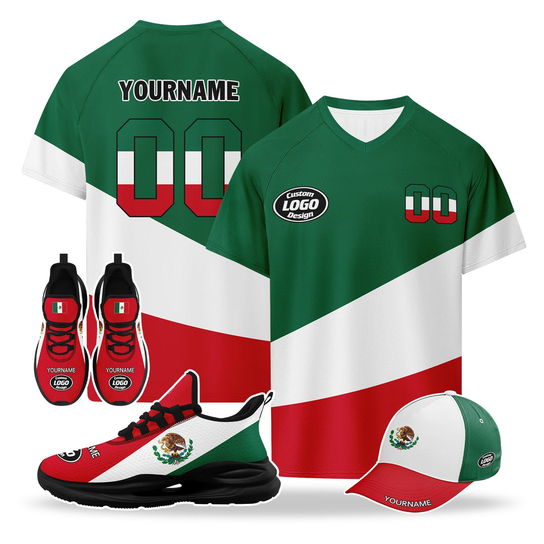 Custom 2026 World Cup Mexico High Quality Soccer Stadium Version Jersey Sneakers Sports Shoes and Hat Combo Offer Personalized Team Name and Logo ZH-F023092-4