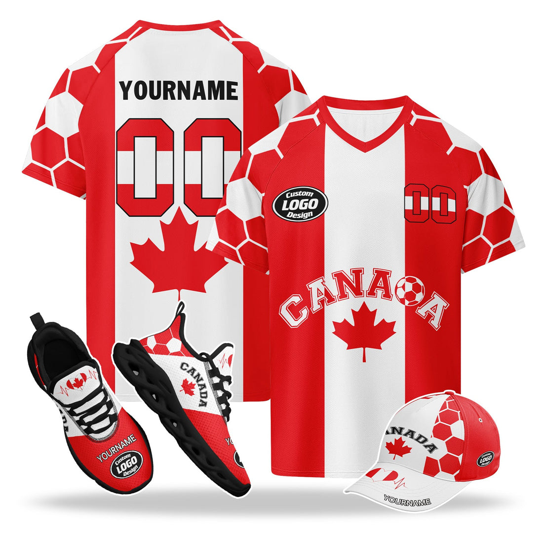Custom 2026 World Cup Canada High Quality Soccer Stadium Version Jersey Sneakers Sports Shoes and Hat Combo Offer Personalized Team Name and Logo ZH-F023095-4