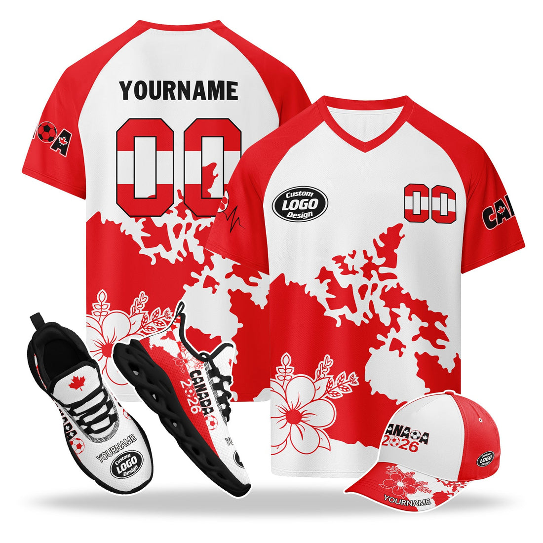 Custom 2026 World Cup Canada High Quality Soccer Stadium Version Jersey Sneakers Sports Shoes and Hat Combo Offer Personalized Team Name and Logo ZH-F023095-5