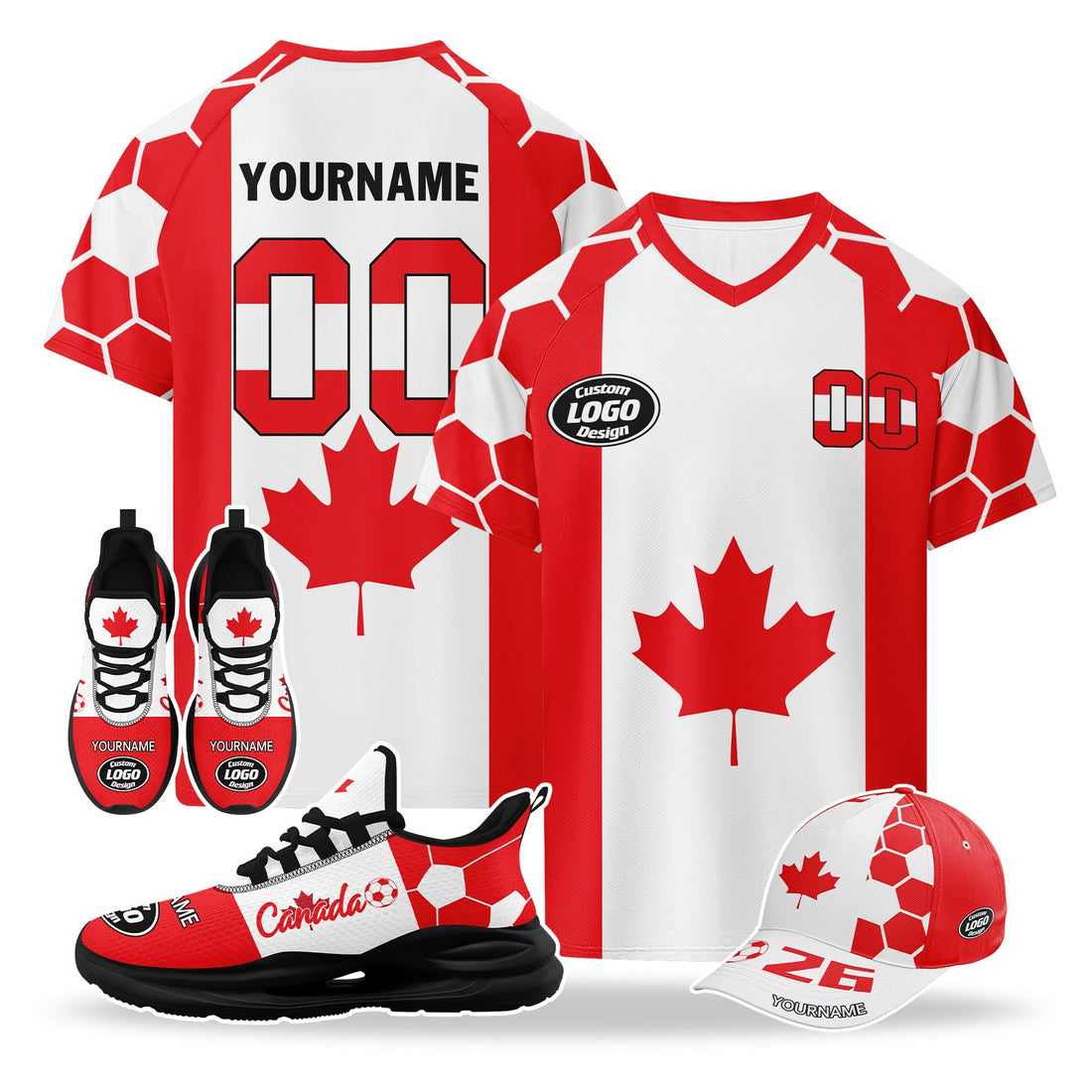 Custom 2026 World Cup Canada High Quality Soccer Stadium Version Jersey Sneakers Sports Shoes and Hat Combo Offer Personalized Team Name and Logo ZH-F023096-2