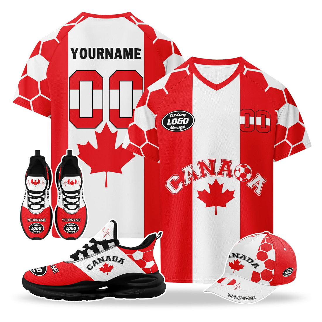 Custom 2026 World Cup Canada High Quality Soccer Stadium Version Jersey Sneakers Sports Shoes and Hat Combo Offer Personalized Team Name and Logo ZH-F023096-3