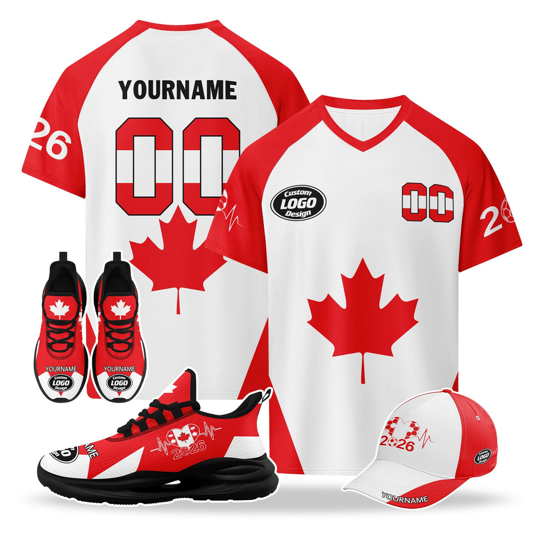 Custom 2026 World Cup Canada High Quality Soccer Stadium Version Jersey Sneakers Sports Shoes and Hat Combo Offer Personalized Team Name and Logo ZH-F023096-4