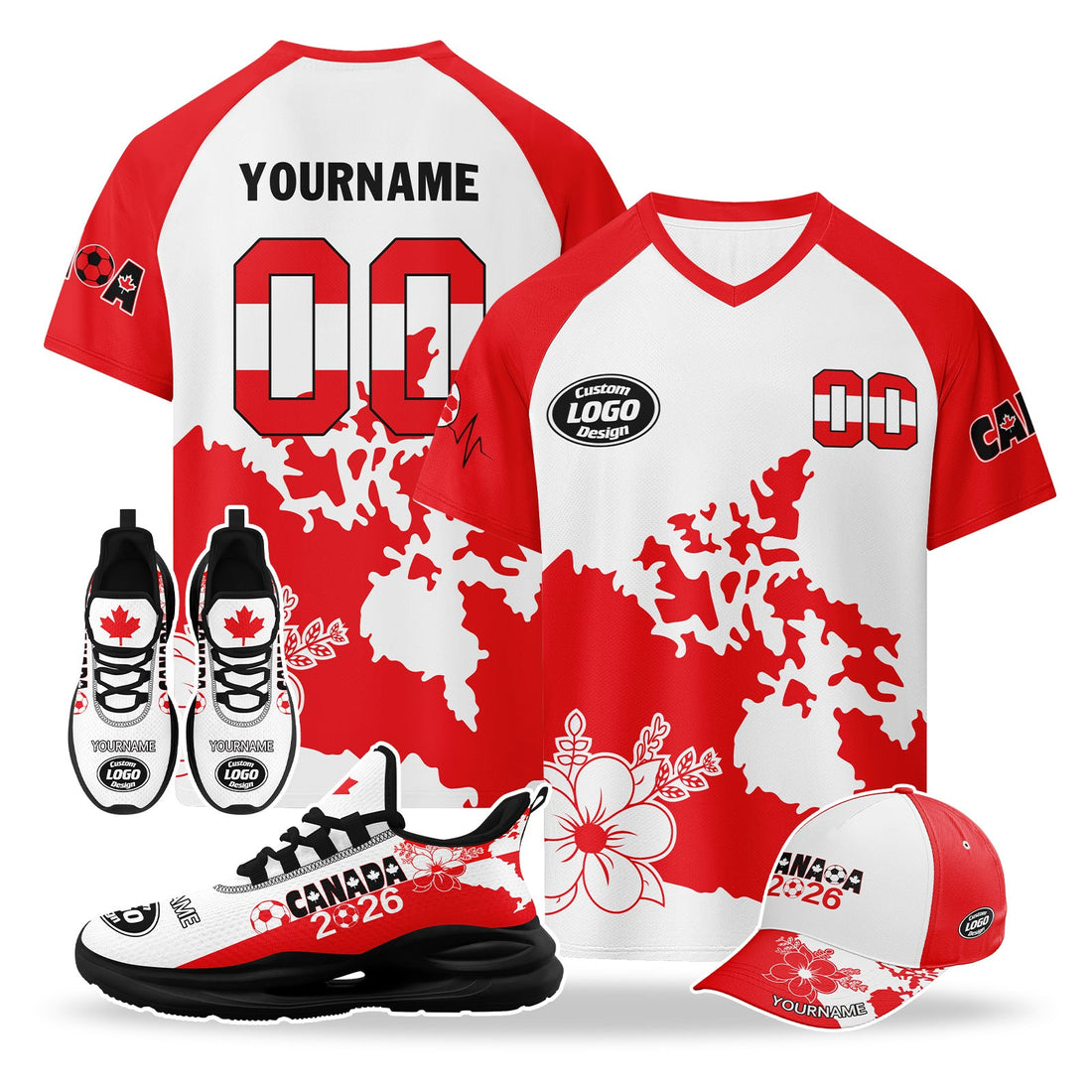 Custom 2026 World Cup Canada High Quality Soccer Stadium Version Jersey Sneakers Sports Shoes and Hat Combo Offer Personalized Team Name and Logo ZH-F023096-5