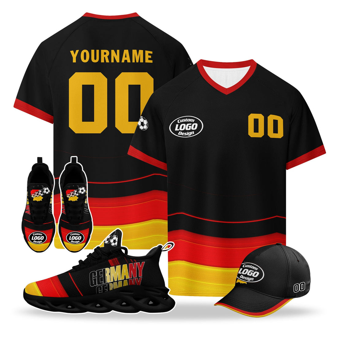 Custom 2026 World Cup Germany High Quality Soccer Stadium Version Jersey Sneakers Sports Shoes and Hat Combo Offer Personalized Team Name and Logo ZH-F025071-3
