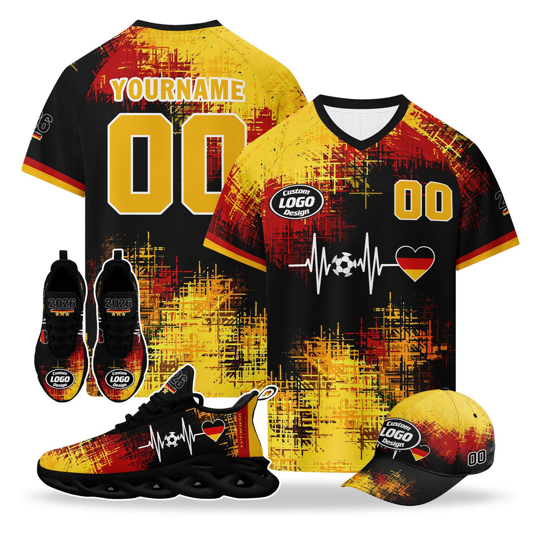 Custom 2026 World Cup Germany High Quality Soccer Stadium Version Jersey Sneakers Sports Shoes and Hat Combo Offer Personalized Team Name and Logo ZH-F025071-4