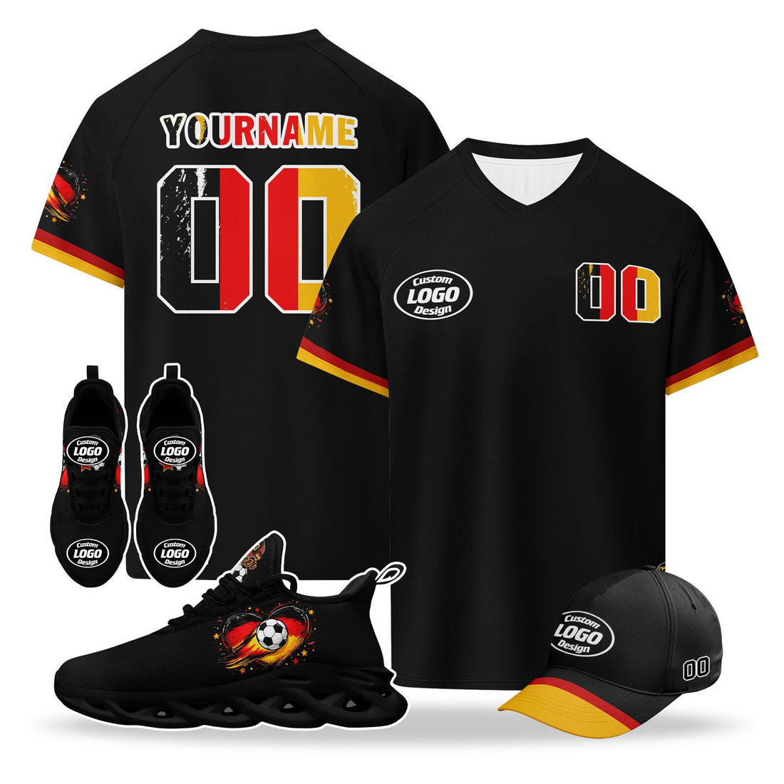 Custom 2026 World Cup Germany High Quality Soccer Stadium Version Jersey Sneakers Sports Shoes and Hat Combo Offer Personalized Team Name and Logo ZH-F025071-6