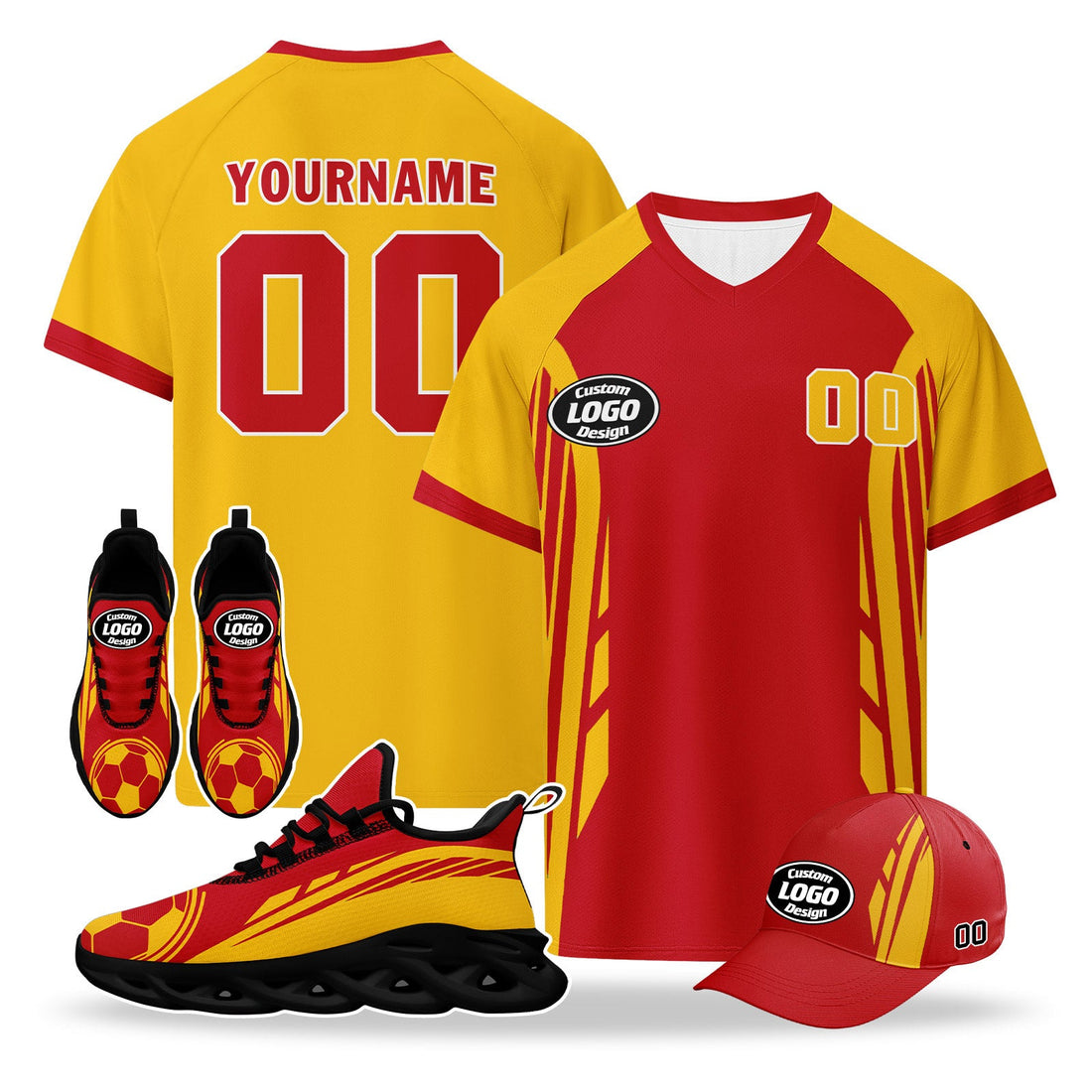 Custom 2026 World Cup Spain High Quality Soccer Stadium Version Jersey Sneakers Sports Shoes and Hat Combo Offer Personalized Team Name and Logo ZH-F025077-6