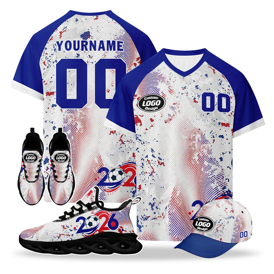 Custom 2026 World Cup France High Quality Soccer Stadium Version Jersey Sneakers Sports Shoes and Hat Combo Offer Personalized Team Name and Logo ZH-F025084-2
