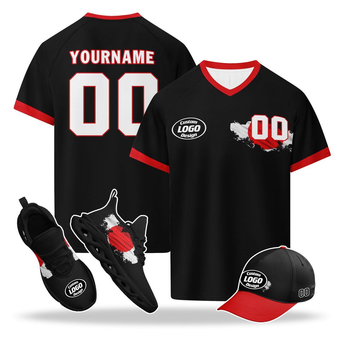 Custom Japan 2026 World Cup High Quality Soccer Stadium Version Jersey Sneakers Sports Shoes and Hat Combo Offer Personalized Team Name and Logo ZH-F025092-1