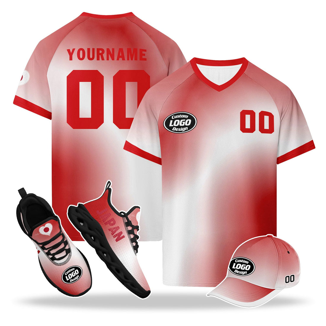 Custom Japan 2026 World Cup High Quality Soccer Stadium Version Jersey Sneakers Sports Shoes and Hat Combo Offer Personalized Team Name and Logo ZH-F025092-2