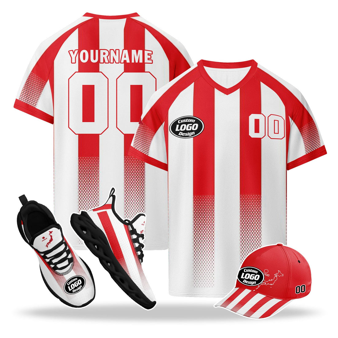 Custom Japan 2026 World Cup High Quality Soccer Stadium Version Jersey Sneakers Sports Shoes and Hat Combo Offer Personalized Team Name and Logo ZH-F025092-5