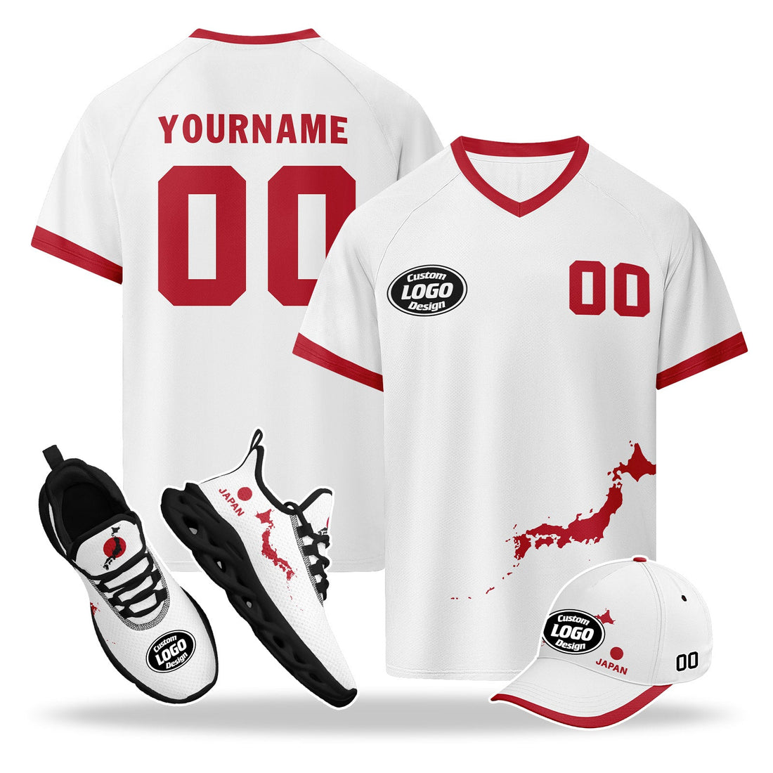 Custom Japan 2026 World Cup High Quality Soccer Stadium Version Jersey Sneakers Sports Shoes and Hat Combo Offer Personalized Team Name and Logo ZH-F025092-8