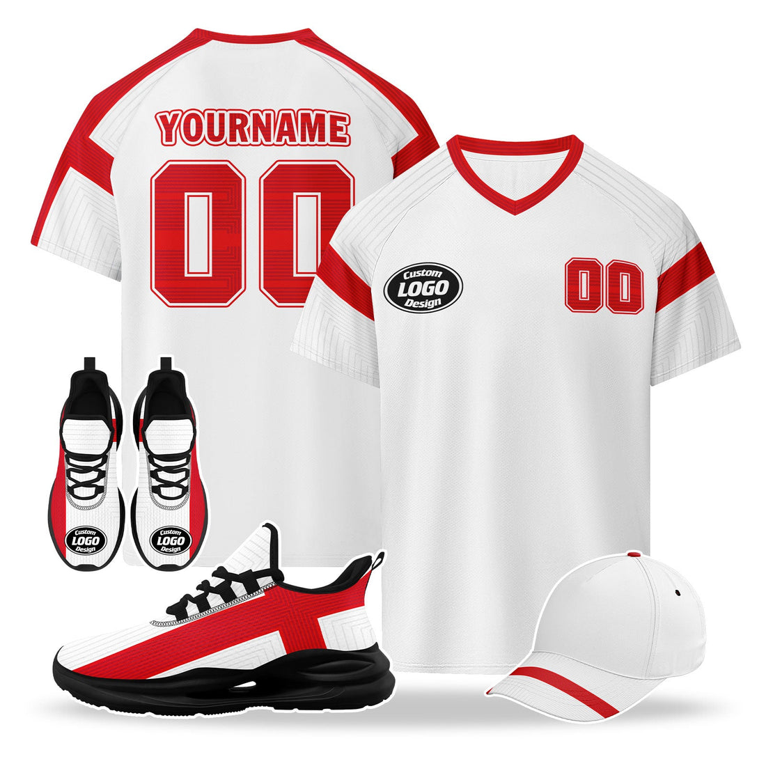Custom England 2026 World Cup High Quality Soccer Stadium Version Jersey Sneakers Sports Shoes and Hat Combo Offer Personalized Team Name and Logo ZH-F025133-1
