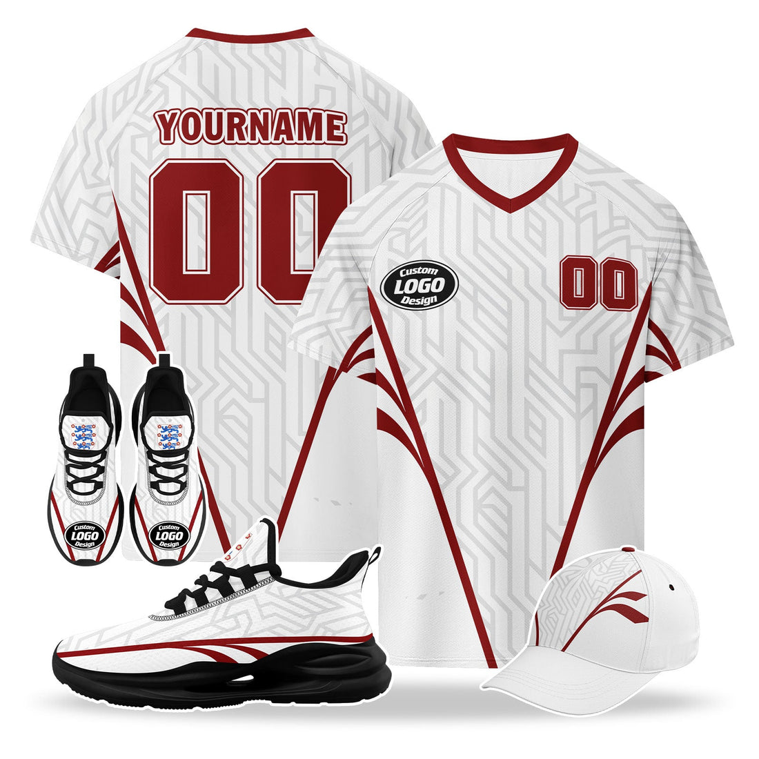 Custom England 2026 World Cup High Quality Soccer Stadium Version Jersey Sneakers Sports Shoes and Hat Combo Offer Personalized Team Name and Logo ZH-F025133-2