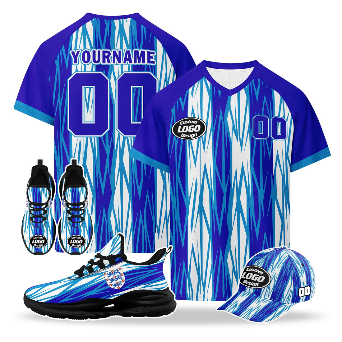 Custom England 2026 World Cup High Quality Soccer Stadium Version Jersey Sneakers Sports Shoes and Hat Combo Offer Personalized Team Name and Logo ZH-F025133-4