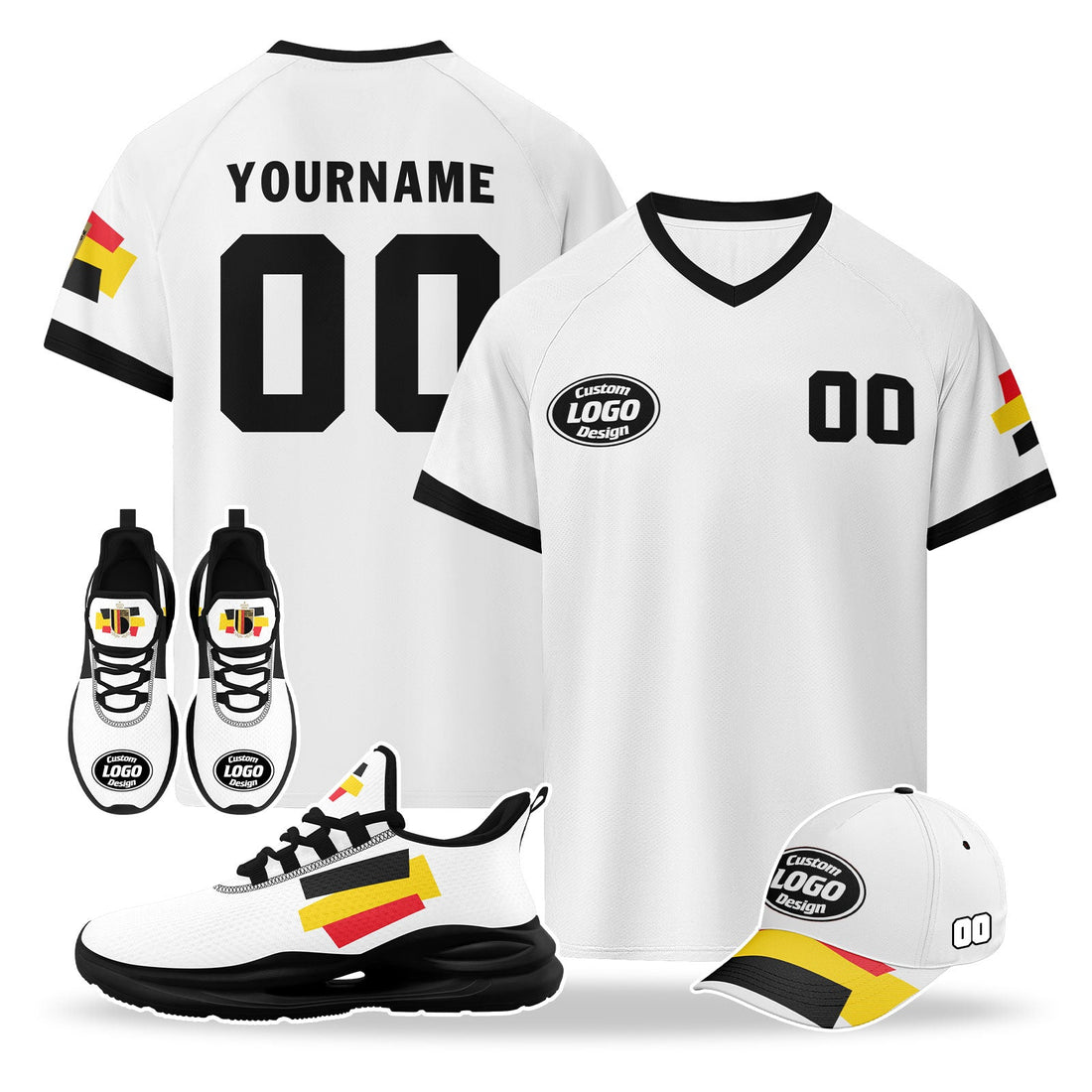 Custom Belgium 2026 World Cup High Quality Soccer Stadium Version Jersey Sneakers Sports Shoes and Hat Combo Offer Personalized Team Name and Logo ZH-F025134-5