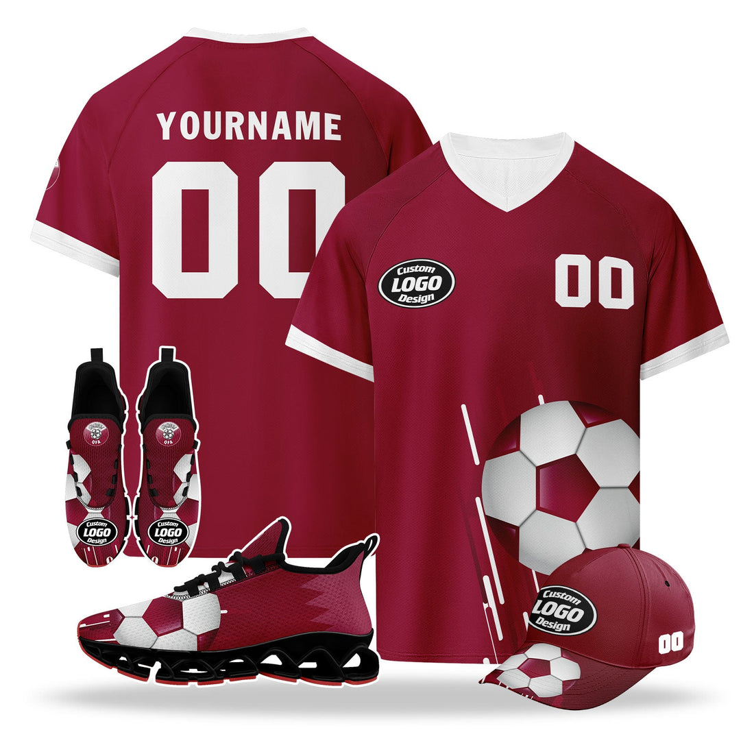 Custom Qatar 2026 World Cup High Quality Soccer Stadium Version Jersey Sneakers Sports Shoes and Hat Combo Offer Personalized Team Name and Logo ZH-F025144-3