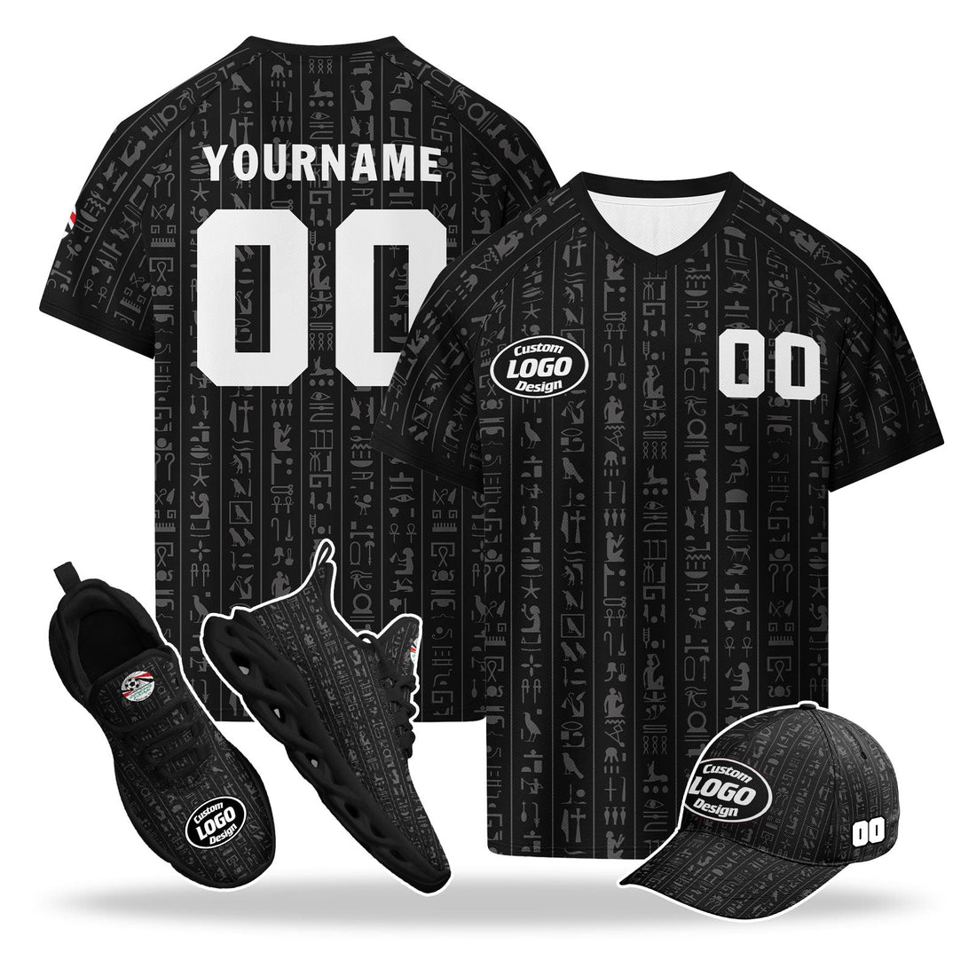 Custom Egypt 2026 World Cup High Quality Soccer Stadium Version Jersey Sneakers Sports Shoes and Hat Combo Offer Personalized Team Name and Logo ZH-F025147-1