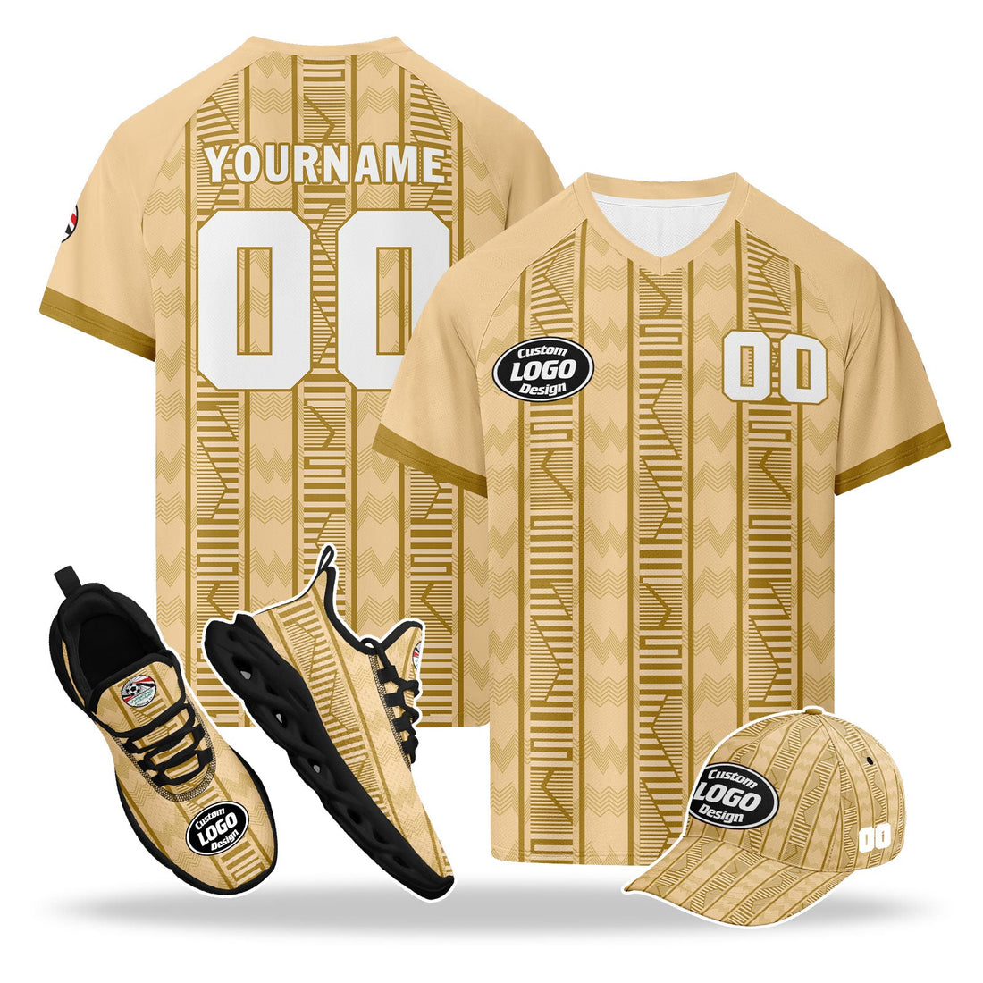 Custom Egypt 2026 World Cup High Quality Soccer Stadium Version Jersey Sneakers Sports Shoes and Hat Combo Offer Personalized Team Name and Logo ZH-F025147-2