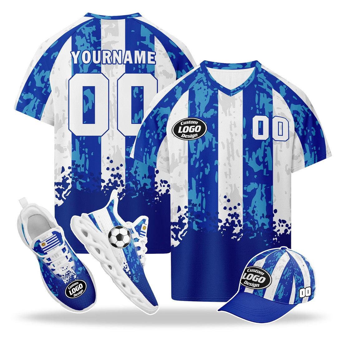 Custom Uruguay 2026 World Cup High Quality Soccer Stadium Version Jersey Sneakers Sports Shoes and Hat Combo Offer Personalized Team Name and Logo ZH-F025152-2
