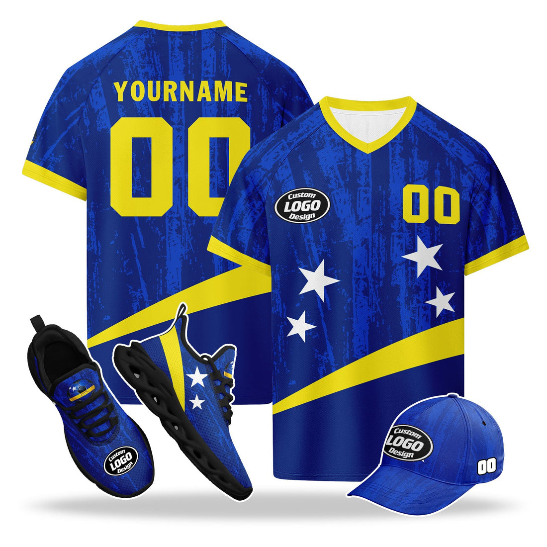 Custom Curaçao 2026 World Cup High Quality Soccer Stadium Version Jersey Sneakers Sports Shoes and Hat Combo Offer Personalized Team Name and Logo ZH-F025153-2