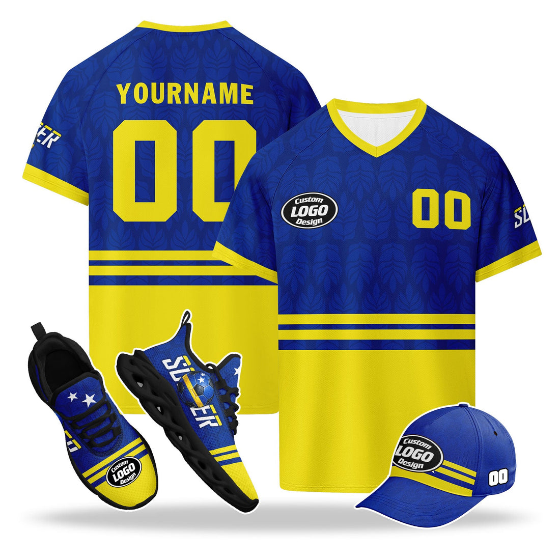 Custom Curaçao 2026 World Cup High Quality Soccer Stadium Version Jersey Sneakers Sports Shoes and Hat Combo Offer Personalized Team Name and Logo ZH-F025153-3
