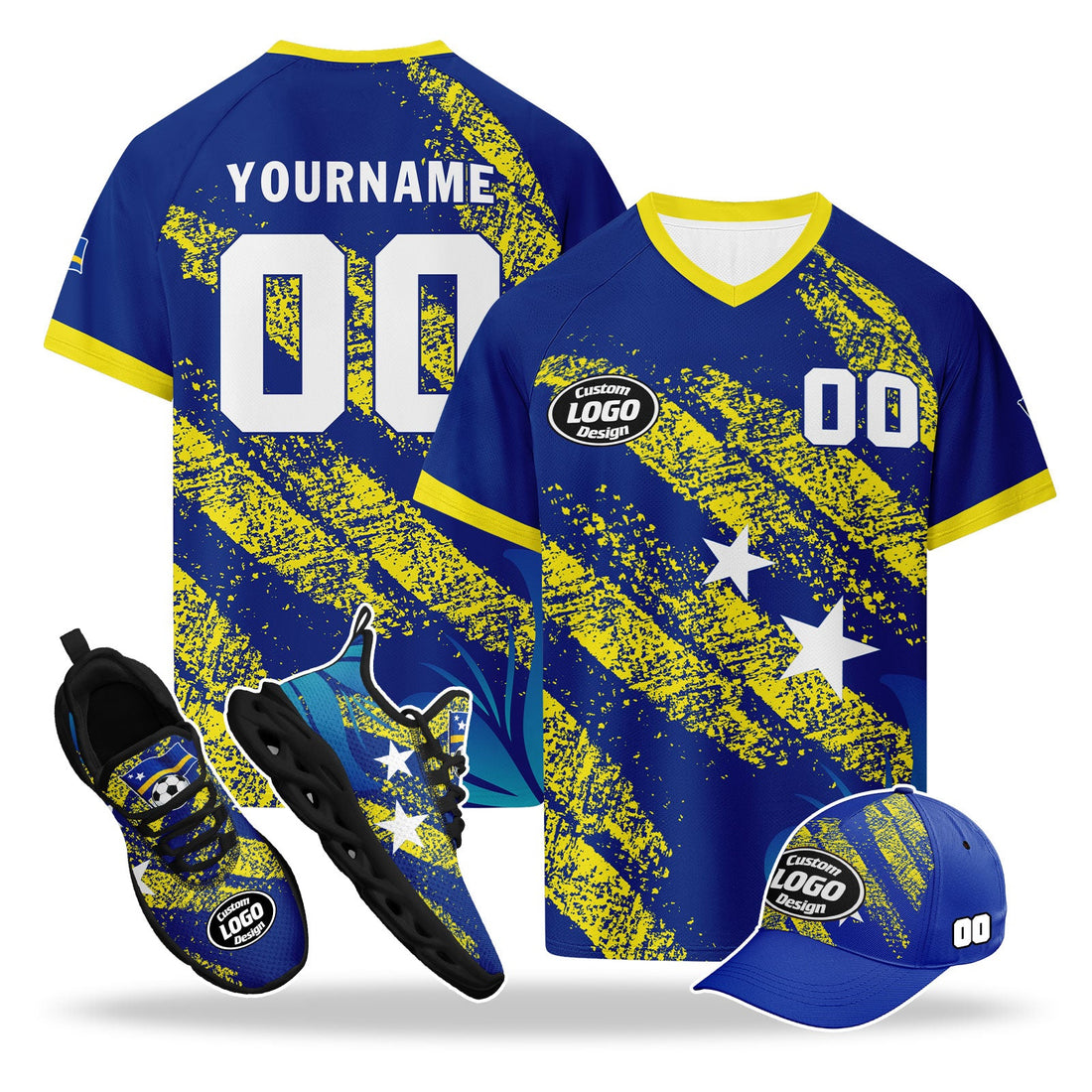 Custom Curaçao 2026 World Cup High Quality Soccer Stadium Version Jersey Sneakers Sports Shoes and Hat Combo Offer Personalized Team Name and Logo ZH-F025153-4