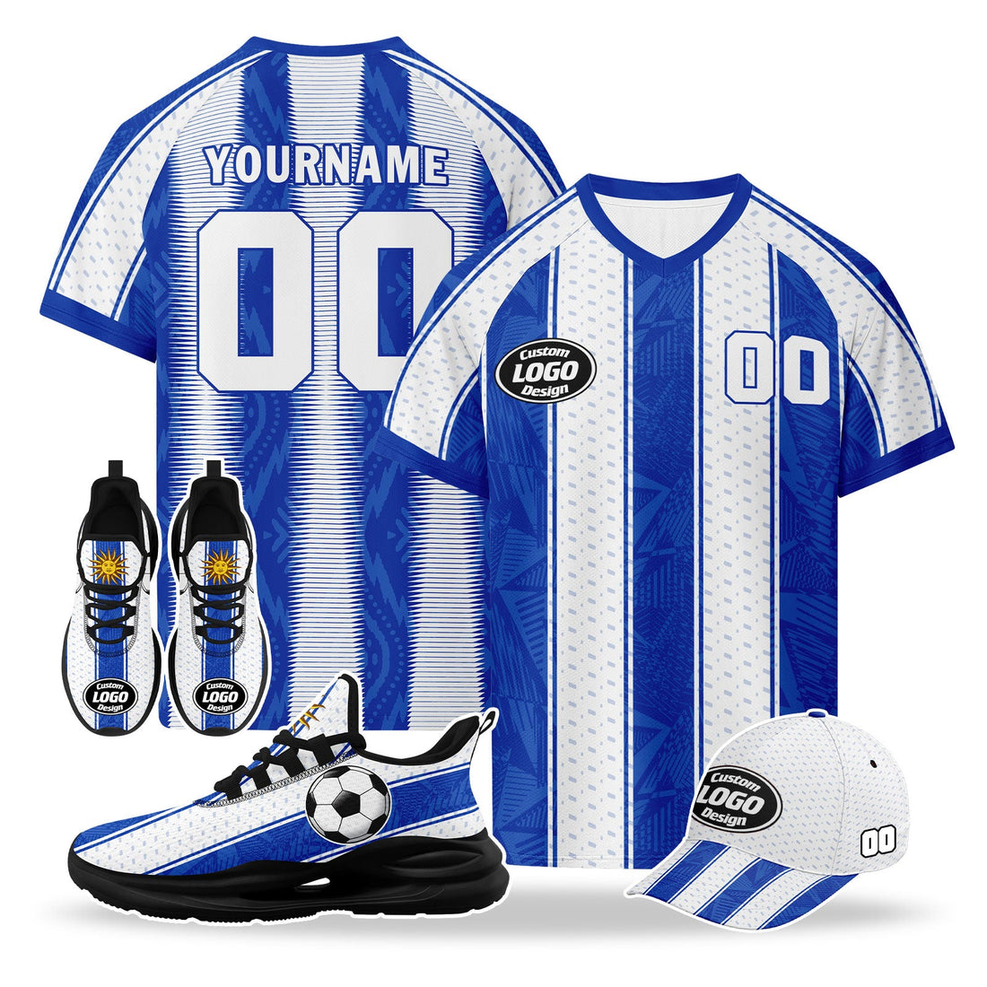 Custom Uruguay 2026 World Cup High Quality Soccer Stadium Version Jersey Sneakers Sports Shoes and Hat Combo Offer Personalized Team Name and Logo ZH-F025155-3