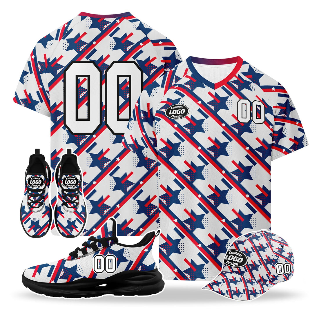 Custom 2026 World Cup United States High Quality Soccer Stadium Version Jersey Sneakers Sports Shoes and Hat Combo Offer Personalized Team Name and Logo ZH-F028064-2