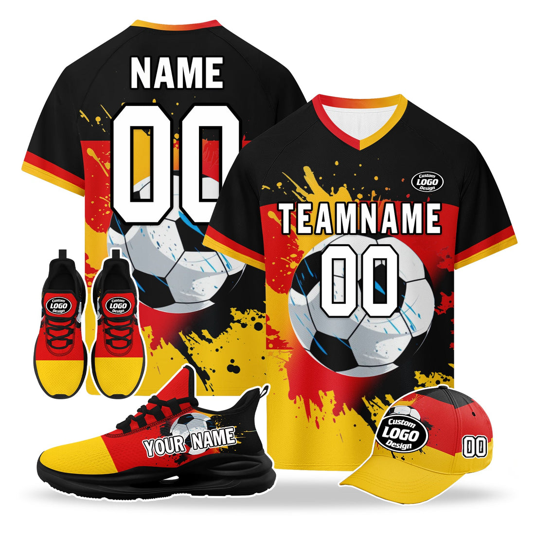 Custom Germany 2026 World Cup High Quality Soccer Stadium Version Jersey Sneakers Sports Shoes and Hat Combo Offer Personalized Team Name and Logo ZH-F028102-4