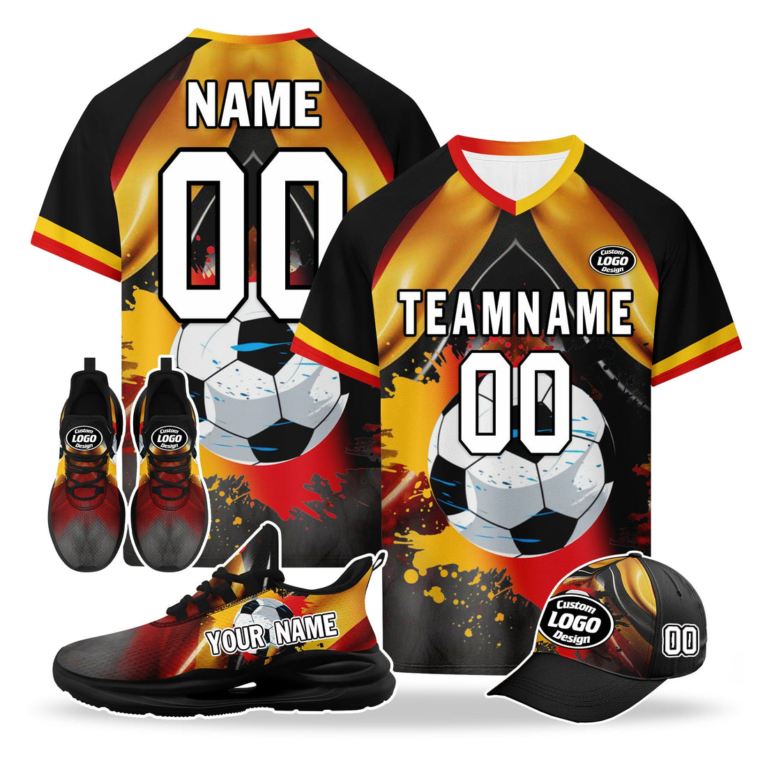 Custom Germany 2026 World Cup High Quality Soccer Stadium Version Jersey Sneakers Sports Shoes and Hat Combo Offer Personalized Team Name and Logo ZH-F028102-7