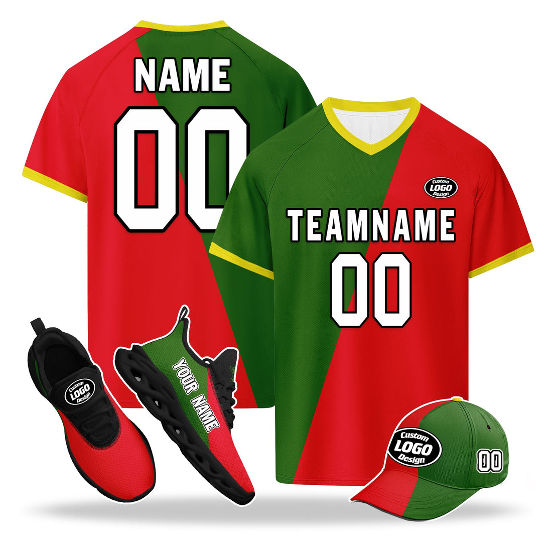 Custom Portugal 2026 World Cup High Quality Soccer Stadium Version Jersey Sneakers Sports Shoes and Hat Combo Offer Personalized Team Name and Logo ZH-F028104-3
