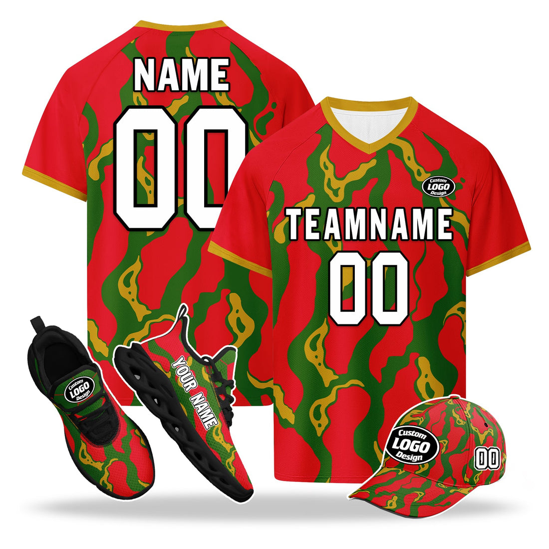 Custom Portugal 2026 World Cup High Quality Soccer Stadium Version Jersey Sneakers Sports Shoes and Hat Combo Offer Personalized Team Name and Logo ZH-F028104-6