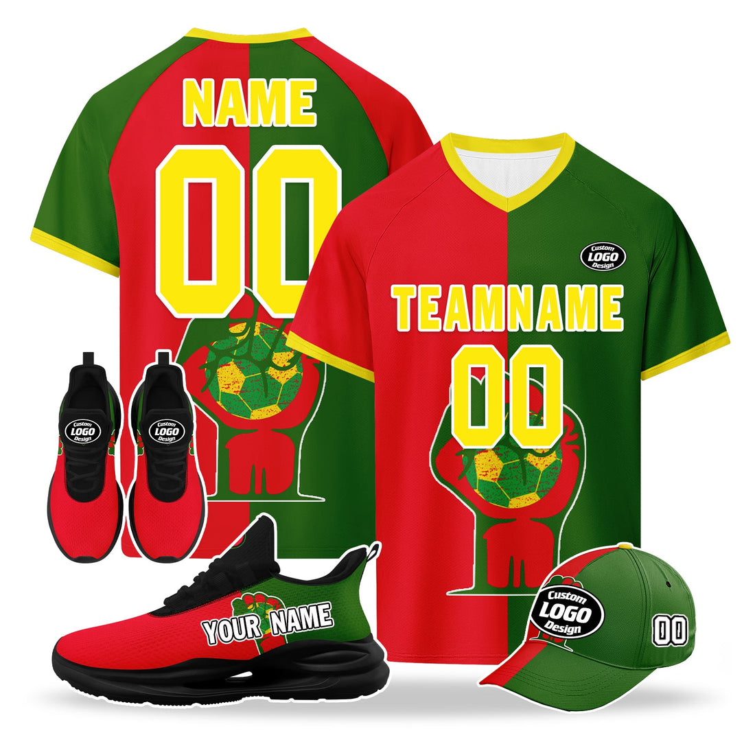 Custom Portugal 2026 World Cup High Quality Soccer Stadium Version Jersey Sneakers Sports Shoes and Hat Combo Offer Personalized Team Name and Logo ZH-F028106-2