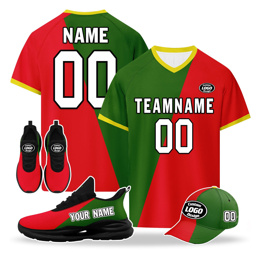 Custom Portugal 2026 World Cup High Quality Soccer Stadium Version Jersey Sneakers Sports Shoes and Hat Combo Offer Personalized Team Name and Logo ZH-F028106-3