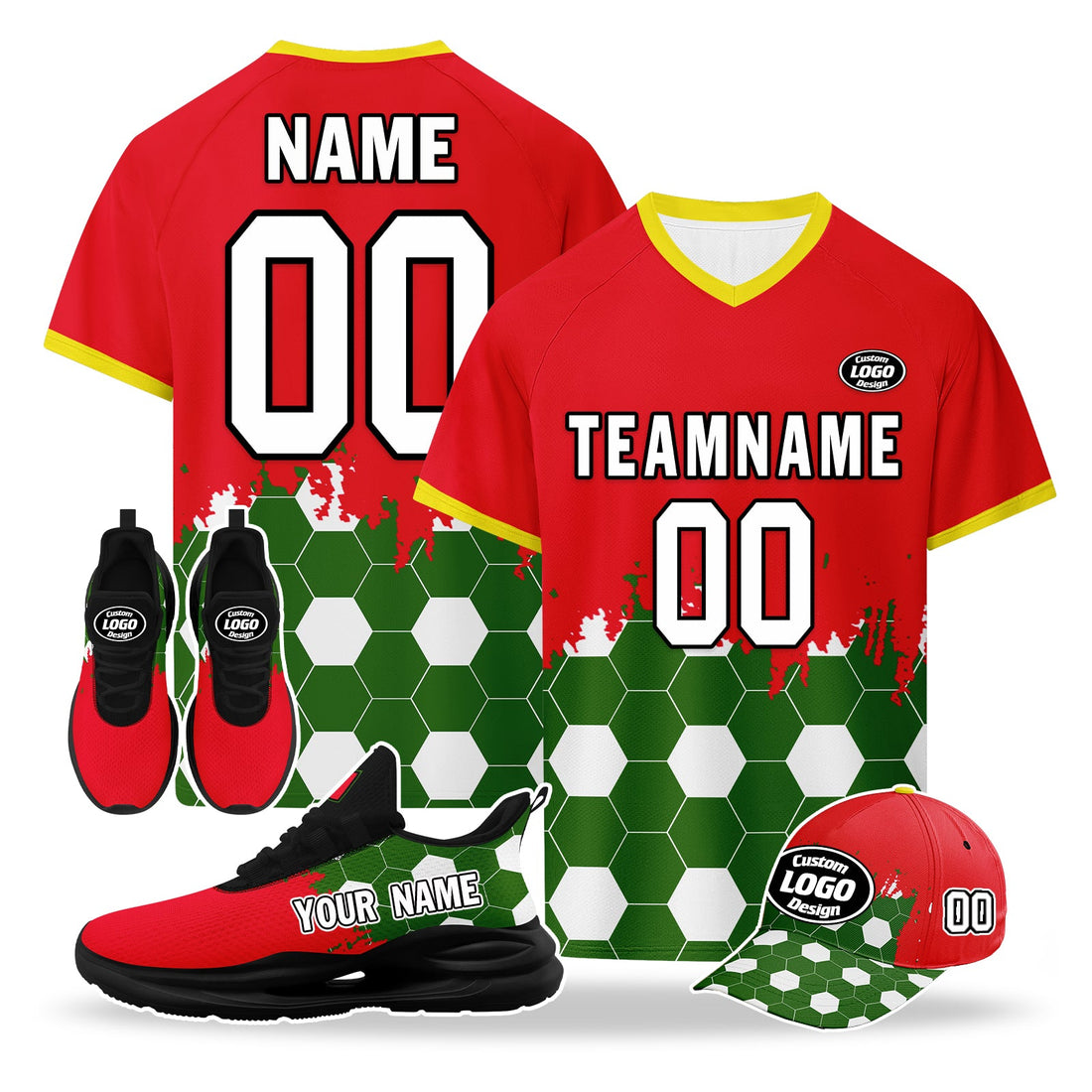 Custom Portugal 2026 World Cup High Quality Soccer Stadium Version Jersey Sneakers Sports Shoes and Hat Combo Offer Personalized Team Name and Logo ZH-F028106-4