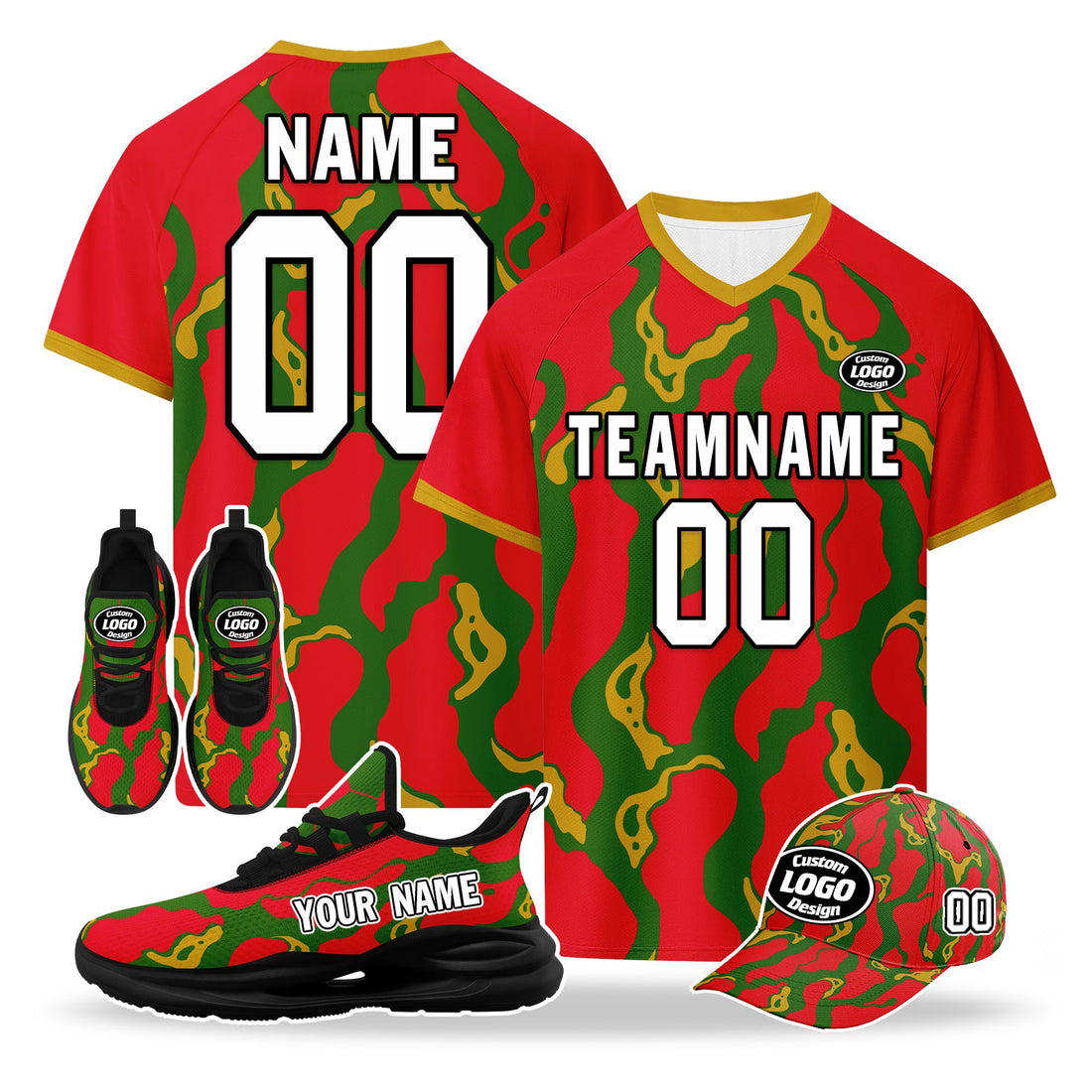 Custom Portugal 2026 World Cup High Quality Soccer Stadium Version Jersey Sneakers Sports Shoes and Hat Combo Offer Personalized Team Name and Logo ZH-F028106-6