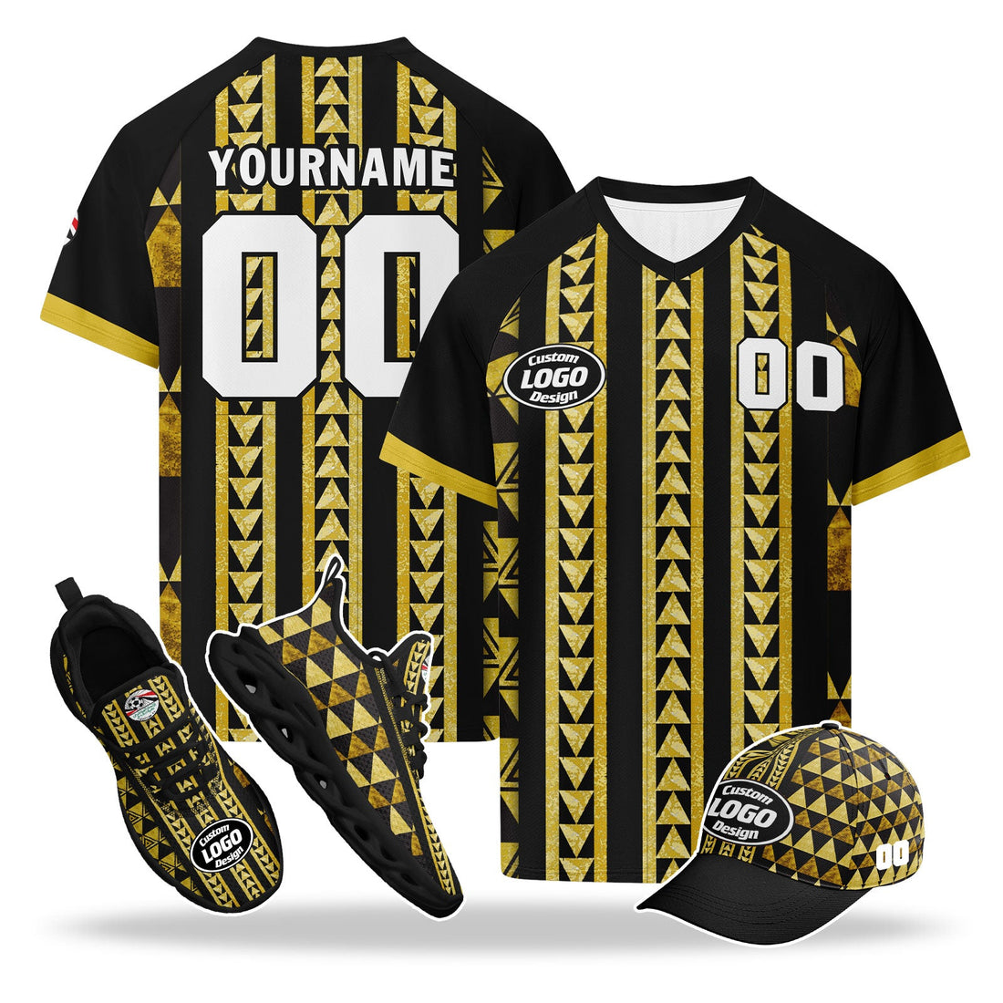 Custom Egypt 2026 World Cup High Quality Soccer Stadium Version Jersey Sneakers Sports Shoes and Hat Combo Offer Personalized Team Name and Logo ZH-F025147-4