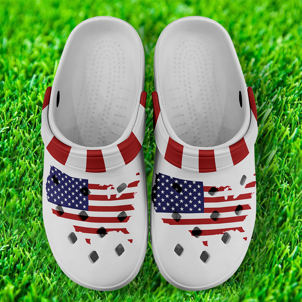 Customized Business Gifts, Corporate Gifting Platform Clogs-B06002 Custom Clogs Shoes, American Flag for Clog Shoes, Printed Shoes