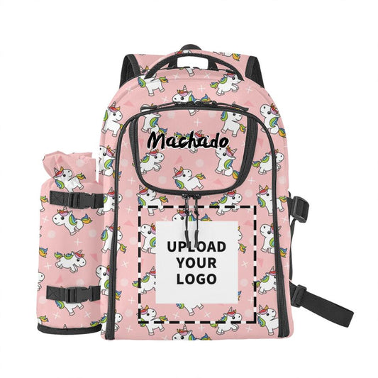 Personalized Picnic Bag with Your Picture and Name, Large Picnic Backpack Set for 4 Person, Custom Gift for Picnic Family, YCB-C03100