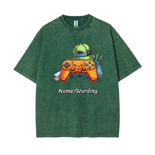 Personalized Back to School T-Shirt, Water-Wash Cotton Tee with Game graphic, 89000-23020033